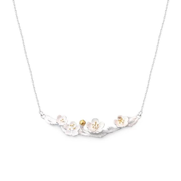 14k Gold Two-tone Daisies Sterling Silver Necklace - Picture 1 of 8